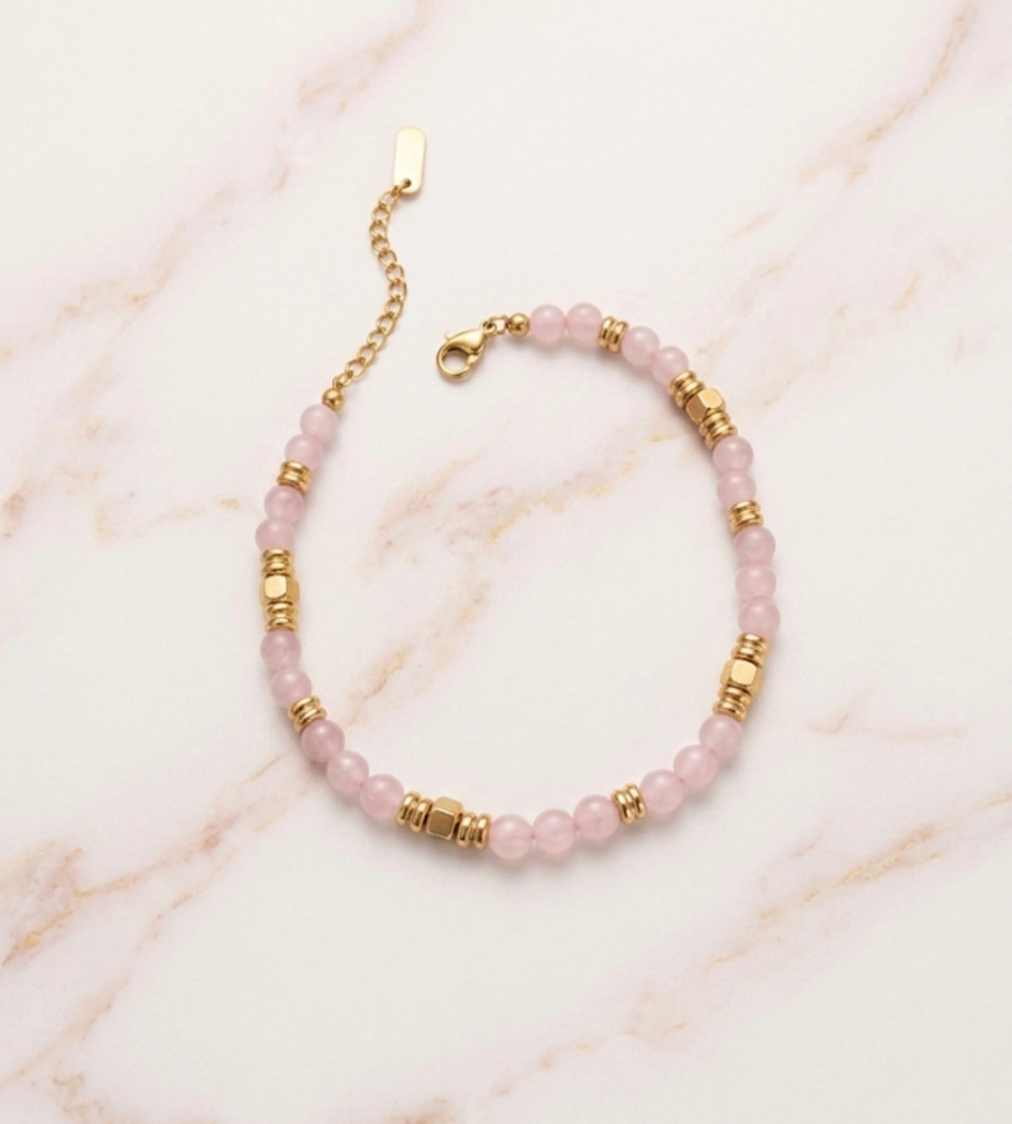Bracelet "Pink Aura" – Acier Inoxydable doré & Quartz Rose