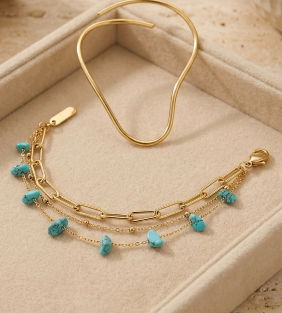 Bracelet "Turquoise Impérial" – Acier Inoxydable doré & Turquoise