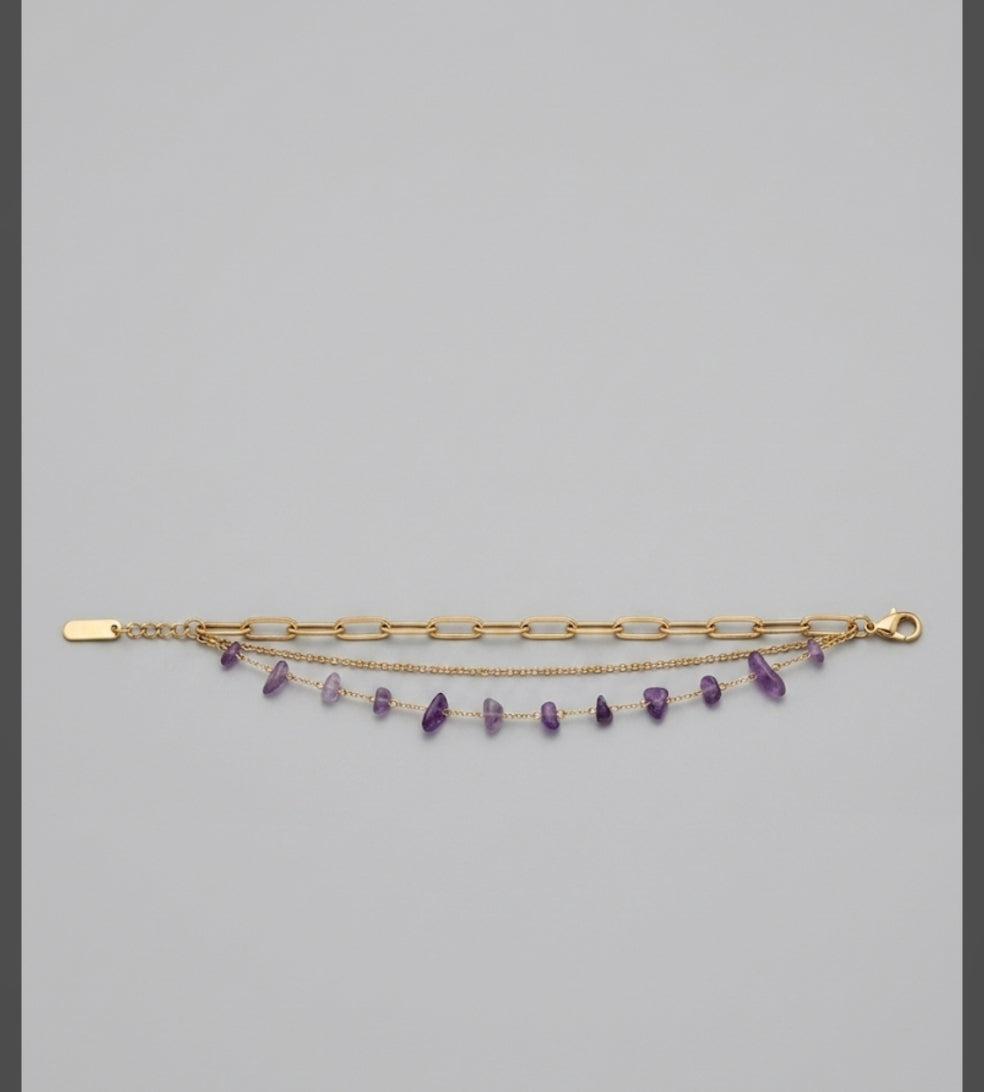 Bracelet "Améthyste Royale" – Acier Inoxydable doré & Améthyste