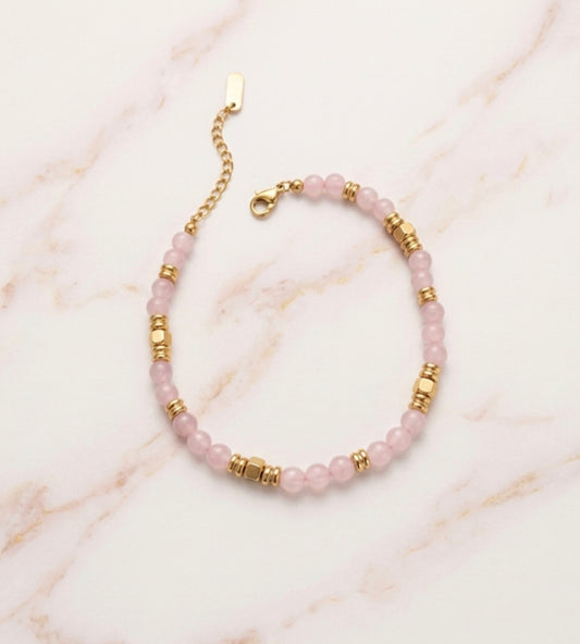 Bracelet "Pink Aura" – Acier Inoxydable doré & Quartz Rose