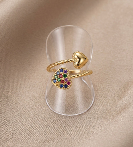 Bague "Duo de Cœurs" - MULTICOLORE