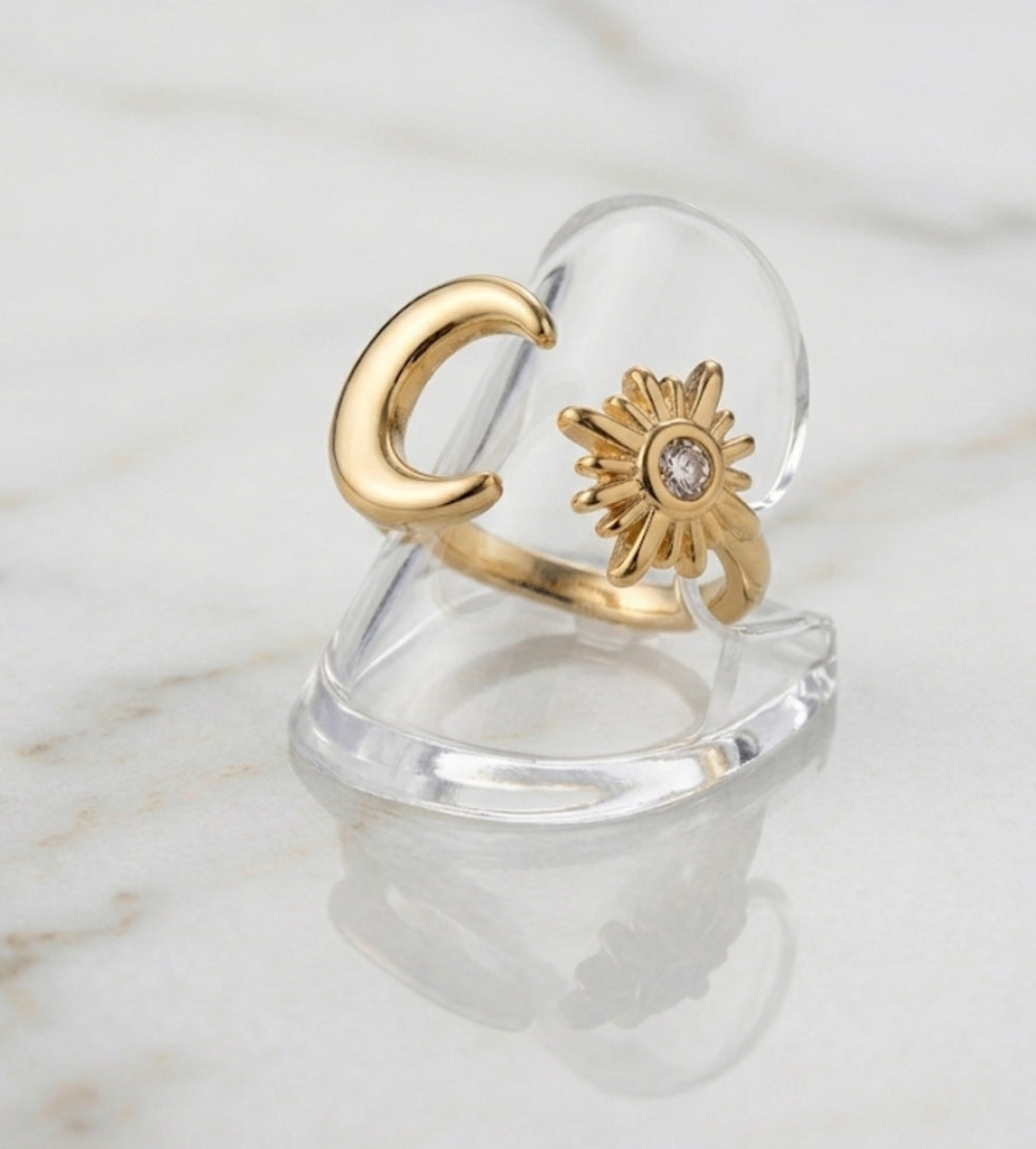 Bague "Cosmos" – Duo Lune & Soleil en Acier Inoxydable Doré
