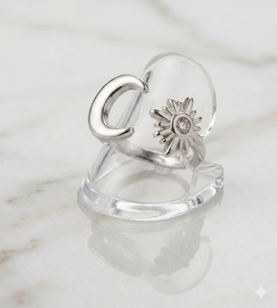 Bague "Cosmos" – Duo Lune & Soleil en Acier Inoxydable Argenté