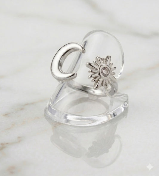 Bague "Cosmos" – Duo Lune & Soleil en Acier Inoxydable Argenté