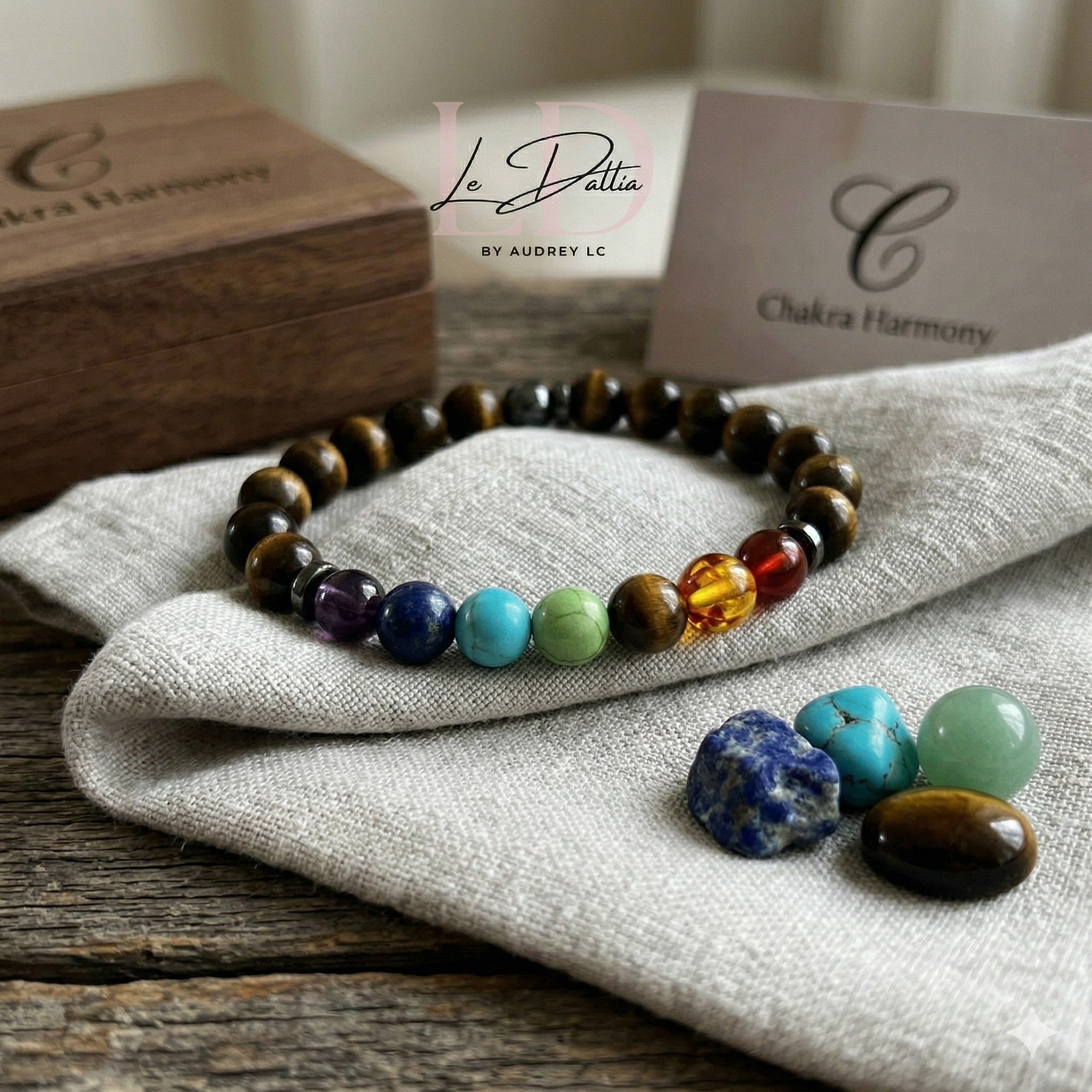 Bracelet "Alignement Sacré" — 7 Chakras & Œil de Tigre véritable