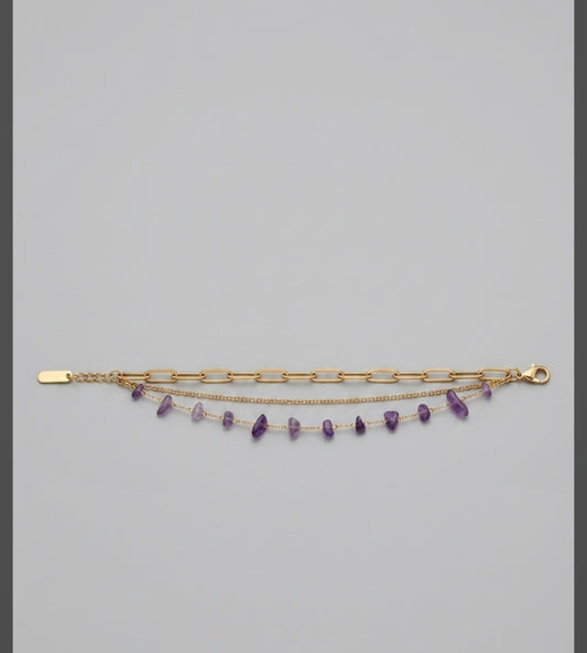 Bracelet "Améthyste Royale" – Acier Inoxydable doré & Améthyste